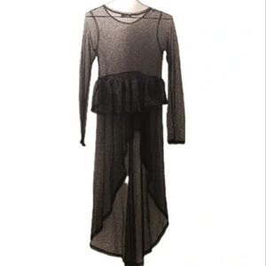 Zara Sheer Black Long Sleeve Peplum Dress Mesh / Stretch Mat. - Romantic Goth